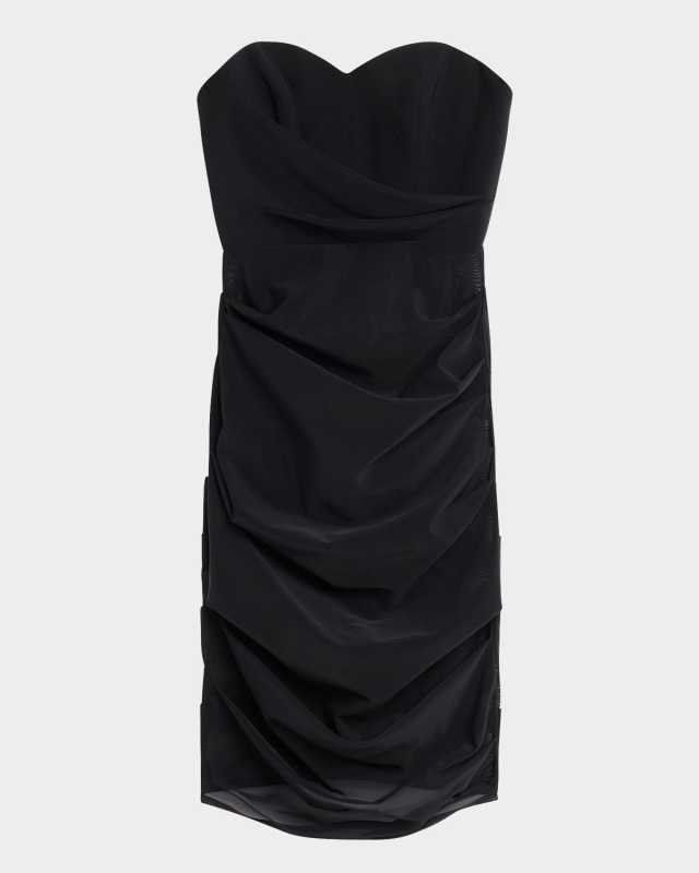 Strapless Tucked Power Mesh Dress